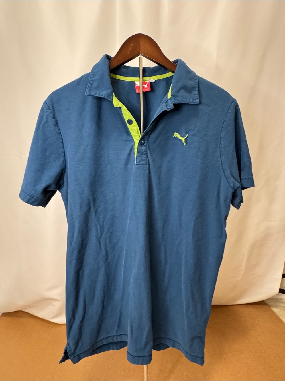 Puma Men’s Blue Polo with Lime Accent men’s medium